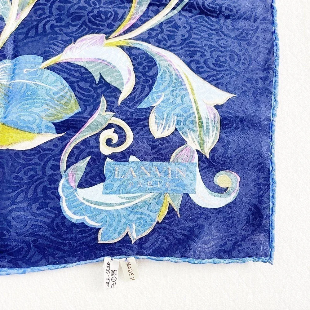 Lanvin Silk Patterned Scarf Raw Edge Detailing 100% Silk